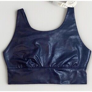 Aerie Offline Hugger Crackle Sports Bra Blue Size Medium NWT $68 Metallic